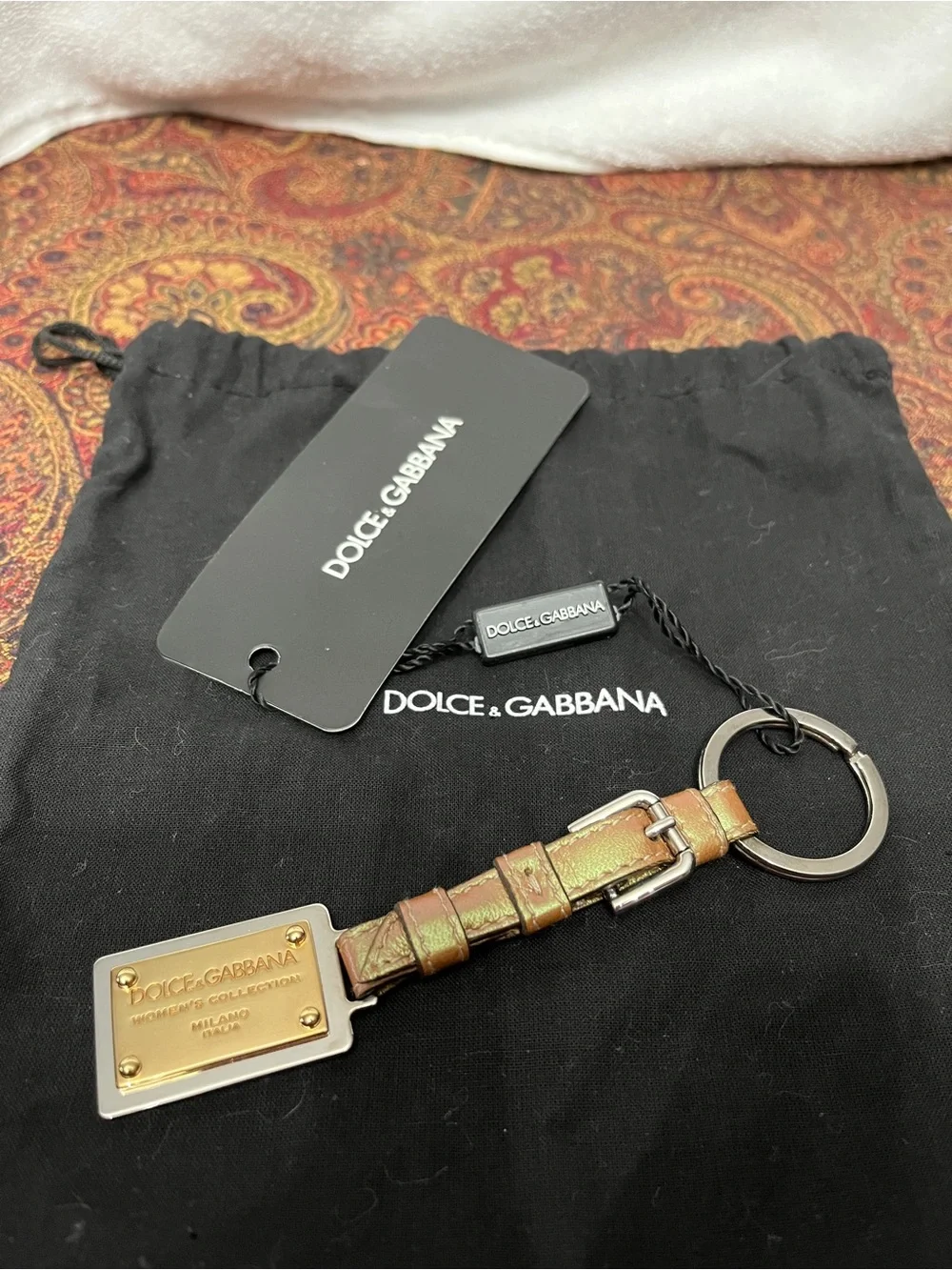 Dolce & Gabbana Iridescent Light Brown Leather Keyring - NWT - Authentic